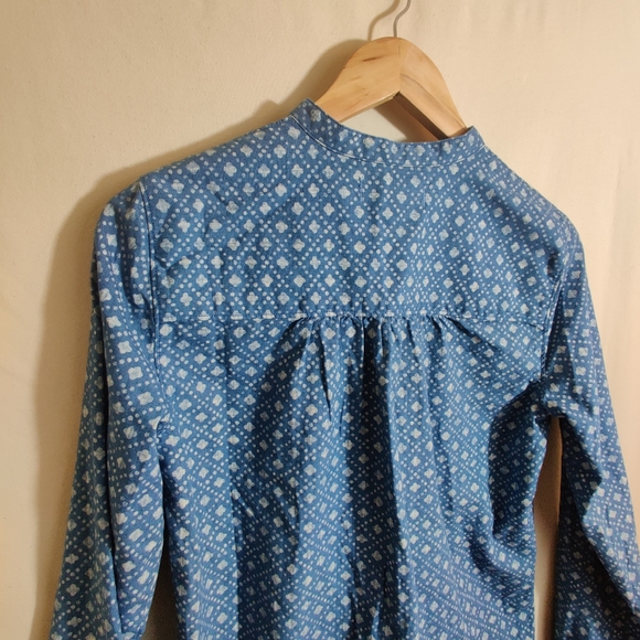 MADEWELL Blue & White Long Sleeve Diamond Print Thick Denim Blouse Shirt S - Picture 9 of 12